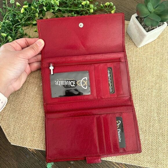 Divinity Dark Red Genuine Leather Folding Wallet Clutch Multipockets NEW‎ - Picture 4 of 9